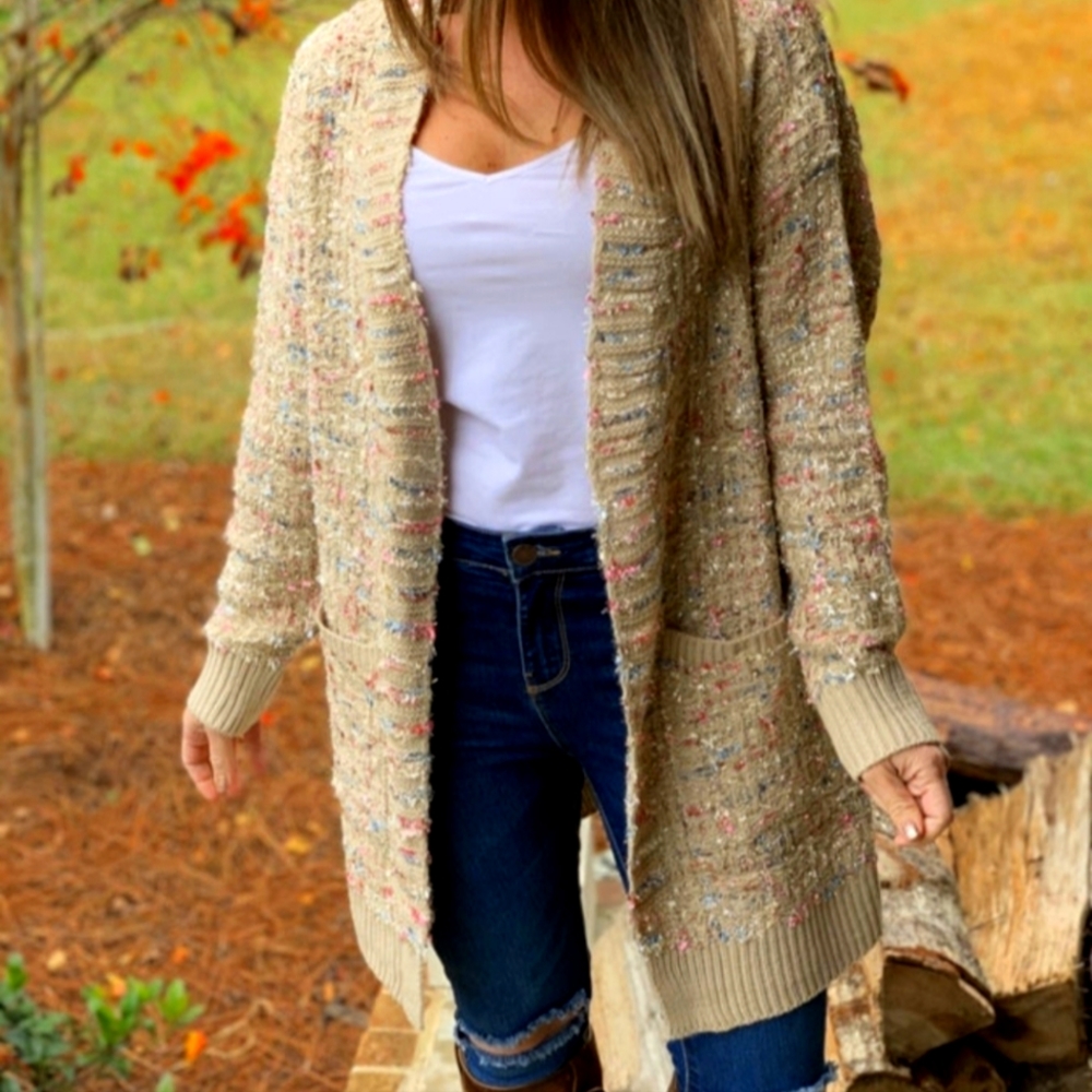 Boutique Taupe Open Cardigan Sweater